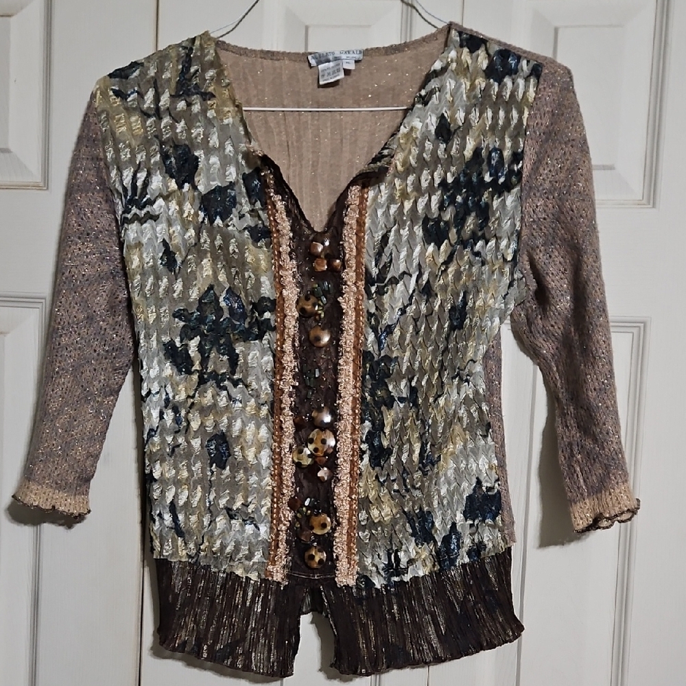 Vintage Ornate Blouse, Has  Colorful Beads Near Buttons, Pretty Blouse...